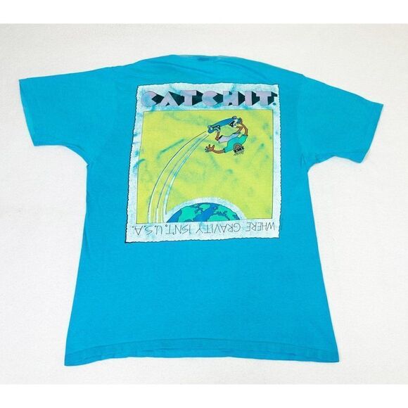 Vintage 1987 Catchit T-Shirt XL Blue Skater Surfer Beach Single Stitch - Picture 1 of 7